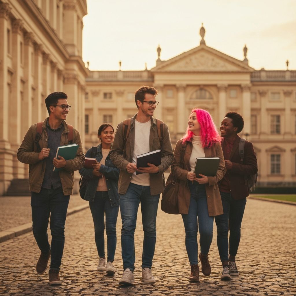 Students walking on a European university campus